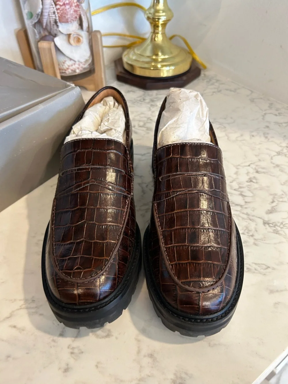 NWT Everlane Leather The Lug Loafer in Brown Crocodile Size‎ 10 - Picture 2 of 8